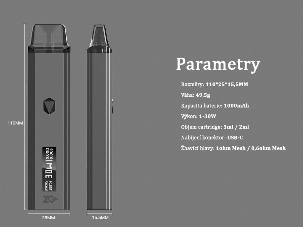 Pod elektronicka cigareta ZQ Xtal PRO výkony 30W parametry